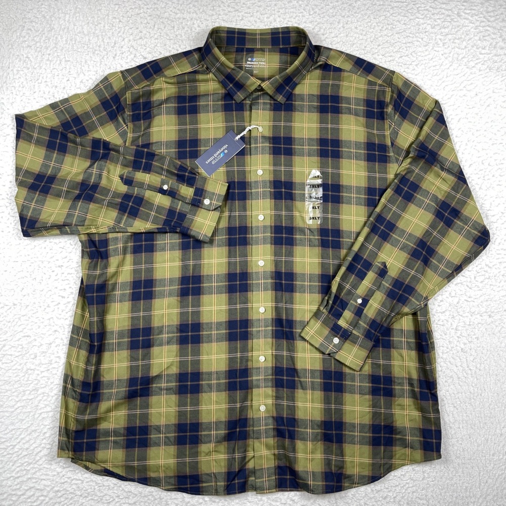 Vineyard Vines Shirt Mens 3XT Green OTG Flannel Plaid Preppy Outdoors Tall